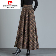 皮爾卡丹（pierre cardin）毛呢半身裙女A字裙高腰顯瘦大擺裙女大碼寬松打底裙2025春秋新款 19#咖色 【有口袋】 L 110-125斤