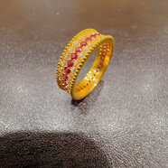 福韻禮足金999 純黃金新中式輕奢滿(mǎn)鉆鑲嵌滿(mǎn)天星紅寶石鉆圈戒指漸變粉 約5克寬度6MM 可定制同款手鐲