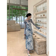 MODX【愛樂之城】新中式國風(fēng)長袖連衣裙女喇叭袖氣質(zhì)修身裙子新款 長款 L