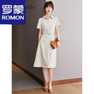 羅蒙（ROMON）襯衫領(lǐng)連衣裙女2024夏季新款職業(yè)通勤教師面試正裝ol穿搭翻領(lǐng)裙子 杏色 XL