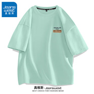 真維斯（JEANSWEST）短袖t恤男女款休閑純棉簡(jiǎn)約笑臉印花寬松大碼胖子可穿情侶打底衫 松石綠 牛皮標(biāo)簽_K 5XL