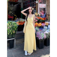 允橘碎花吊帶連衣裙裙子女2025夏季新品純欲長(zhǎng)裙海邊度假穿搭沙灘裙 黃色碎花連衣裙 M 建議95-103斤