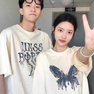 笙韻【兩件裝】情侶裝夏季短袖2025新款t恤潮流衣服定制520情人節(jié)禮物 杏色男+杏色女 L 男+女M