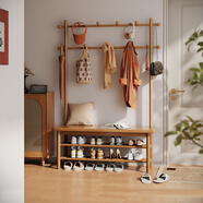 青櫨全實(shí)木換鞋凳衣帽架入戶(hù)門(mén)落地掛衣架鞋架組合一體玄關(guān)門(mén)廳置物架 80cm-櫻桃木色-加粗進(jìn)口橡膠木 11掛鉤+全3A進(jìn)口橡膠木+送貨上門(mén)