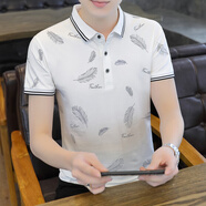 金盾翻領(lǐng)t恤短袖男2025夏季新款韓版青年百搭商務(wù)休閑滿(mǎn)印花保羅衫男  白色 M