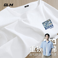 GLM敖瑞鵬代言短袖t恤男休閑日系夏季純棉圓領(lǐng)青少年潮牌落肩袖T恤 【純棉】白#GL山山水水X XL