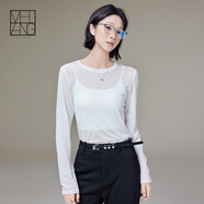 美洋（MEIYANG）透透T 蘭精天絲輕薄透視感打底疊穿圓領(lǐng)短袖時尚氣質(zhì)短袖T恤上衣 白色（長袖版） XL