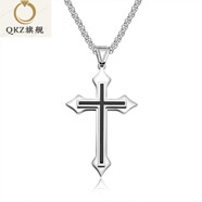 QKX復古嘻哈不銹鋼骷髏項鏈女士男士霸氣骷髏吊墜項鏈波西米亞風(fēng)首飾 滴油十字架+不銹鋼鏈 S