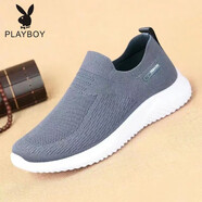 花花公子（PLAYBOY PHYSICAL）夏季老人健步鞋男鞋2025新款飛織透氣網(wǎng)面男士健步鞋休閑網(wǎng)鞋 灰色 39