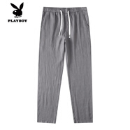 花花公子（PLAYBOY）灰色純亞麻松緊腰小腳口長(zhǎng)褲2025夏季吸濕排汗輕便透氣純色直筒褲 灰色 M 165/80-100斤