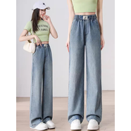 紫茉婷青少女中學(xué)生闊腿牛仔褲高腰學(xué)生牛仔闊腿褲少女褲子2025年春秋新 藍色 S S90斤以下