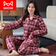 貓人（MiiOW）睡衣女士冬天三層加厚純棉夾棉棉襖秋冬季冬款家居服保暖全棉套裝 8003-三層加厚夾棉-里外純棉-都- M 160(：體重90-110斤)