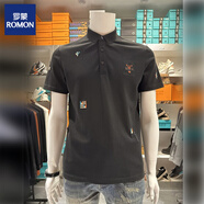 羅蒙（ROMON）夏季超火精致刺繡polo.衫男裝港風(fēng)潮流感虎頭設(shè)計(jì)翻領(lǐng)體恤 黑色 M 建議95-105斤