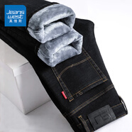 真維斯（Jeanswest）加絨牛仔褲男士秋冬款加厚保暖直筒寬松外穿休閑加棉冬季長(zhǎng)褲子男 8963黑色加絨 38 碼