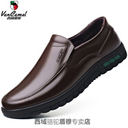 西域駱駝皮鞋男真皮休閑商務(wù)休閑皮涼鞋透氣防滑中老年人爸爸鞋子 棕色四季款單鞋 9887-駱駝官方品 38