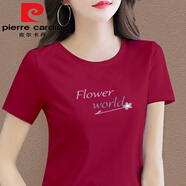皮爾卡丹（pierre cardin）中老年女裝媽m媽純棉短袖t恤2025年夏季新款大碼寬松半袖女上衣 紅色今年流行的輕奢品牌 M