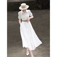 蘭瑟兒2025初秋新款氣質(zhì)通勤正式場(chǎng)合裙子五分袖白色襯衫連衣裙女 白色 M