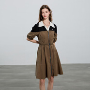 伊布都（ibudu）三彩ibudu2025夏季新款撞色翻領(lǐng)收腰A字連衣裙短裙Polo裙女 咖黑 M 160/84A