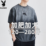 花花公子;PLAYBOY重磅短袖T恤男大碼寬松純棉胖子美式復古加肥加大男裝半袖體恤潮t 黑色 T3611 常規(guī) 6XL 260-280斤
