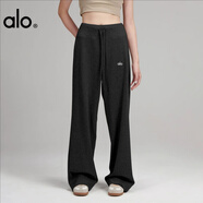 ALO運動(dòng)抽繩直筒衛褲高腰顯瘦垂感休閑褲松弛感闊腿褲跑步健身褲 黑色 M