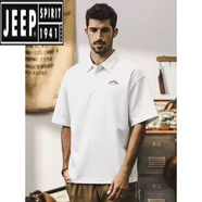 吉普（JEEP）美式復(fù)古山系polo衫男新款夏季休閑潮牌寬松百搭大碼半袖男士t恤 白色 M