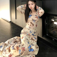 妙奕嘉連衣裙女夏秋季裙子高級感法式純欲長(cháng)袖連衣裙長(cháng)裙包臀裙海邊穿搭 辣妹純欲蝴蝶印花茶歇連衣裙 S 【建議100斤以?xún)取?
                                         title=