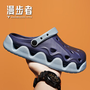 漫步者運動(dòng)涼鞋戶(hù)外沙灘情侶涼拖厚底踩屎感洞洞鞋夏季防滑組合包頭鞋男 深藍-男款 40 -41