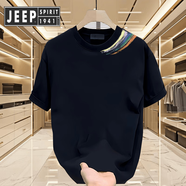 JEEP SPIRIT吉普2025夏季小眾涂鴉彩虹印花短袖恤男女款寬松輕奢半袖體恤衫 黑色【前領(lǐng)口圖K4065  領(lǐng)口四個 3XL 建議180-195斤