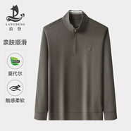 浪登[莫代爾]半拉鏈體恤男秋季新款商務(wù)休閑百搭翻領(lǐng)上衣 灰綠色 M (170/88A)