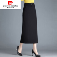 皮爾卡丹（pierre cardin）半身裙女包臀裙秋冬新款高腰顯瘦中長款直筒加厚開叉一步裙長裙子 黑色 【秋款不加絨】 M 90-105斤