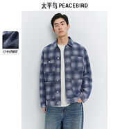 太平鳥男裝夾克復(fù)古牛仔春寬松工裝休閑茄克外套 牛仔中藍(lán) L