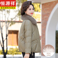 恒源祥媽媽羽絨服冬裝外套2025新款時(shí)尚保暖皮衣中老年女裝真狐貍毛衣服 迷霧駝 L