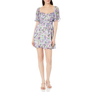 Speechless 女式短款泡泡袖修身喇叭田園連衣裙, Ivory/Purple Ivory/Purple Large