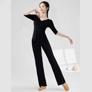 衡曾舞蹈練功服套裝女古典舞形體上衣學(xué)生中國舞民族現代舞訓練服 黑色中袖+微喇長(cháng)褲 XL