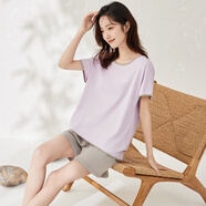 頂瓜瓜頂呱呱睡衣女夏純棉短袖可外情侶穿家居服套裝女西梅紫170