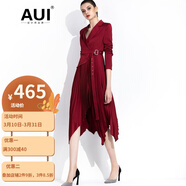 AUI 連衣裙女歐洲站2022秋新款氣質(zhì)女裝中長(cháng)款雙排扣百褶裙子 酒紅色 XL