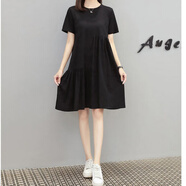 紫昕月【1.8萬(wàn)人收藏】大碼210斤女裝夏季新款連衣裙寬松韓版短袖不規(guī)則 黑色 L 100-120斤(版)