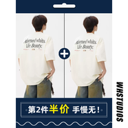 OEMG 美式重磅短袖t恤男夏季純棉五分袖字母高街百搭休閑情侶上衣體恤 奶油杏+奶油杏兩件裝 XL [建議120-135斤]