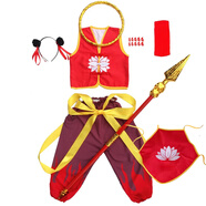 哪吒兒童演出服團體舞蹈演出搭配武器全套男女童cos小哪吒服裝 哪吒七件套+火尖槍+貴族項圈 130 cm 現貨