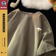 楠笙記刺繡圓領(lǐng)短袖t圖案男大中學(xué)生休閑夏季創(chuàng  )意閃電寬松白色大碼潮牌t 閃電 軍綠色 M