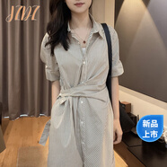 JZDZ韓式系帶短袖襯衫裙子女2025夏季新款翻領(lǐng)條紋收腰氣質(zhì)長(cháng)裙連衣裙 條紋裙 商場(chǎng)同款 M 建議110-125斤 商場(chǎng)同款