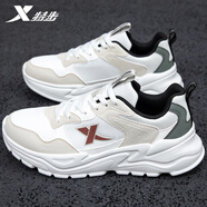 特步（XTEP）男鞋運(yùn)動(dòng)鞋男新款跑步鞋皮面透氣減震休閑鞋子男軟底老爹鞋男跑鞋 白灰黑 41