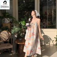堤姆斯度假風(fēng)套裝女甜美多巴胺彩色暈染吊帶連衣裙疊穿蕾絲罩衫裙兩件套 單件碎花裙 S 建議95以下
