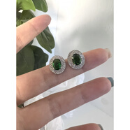 萬(wàn)禮福祖母綠耳釘媽媽的禮物925銀鋯石滿(mǎn)鉆復古貴氣耳飾超閃設計師款