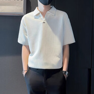 倉石一樹V領短袖Polo衫男夏季白色翻領T恤2025新款潮流休閑上衣半袖體恤 白色 XL