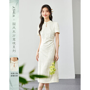 梵希蔓新中式國風(fēng)提花連衣裙女2025年夏水滴立領(lǐng)氣質(zhì)旗袍裙子 杏色  XL