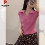 皮爾卡丹（pierre cardin）小個子藍色polo領針織冰絲上衣女夏季設計感小眾輕熟正肩短袖t恤 玫紅色【法式/清純系夏日穿搭/顯 S (80-95斤)