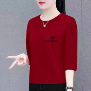 瑤珊純棉七分袖t袖女大碼夏季韓版洋氣新款時(shí)尚寬松顯瘦百搭體恤上衣 愛(ài)心Dia【酒紅色】 L 建議101-115斤