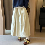 予瑾日系小清新少女花苞半身裙2025夏高腰顯瘦休閑中長款工裝蓬蓬半裙 杏色半身裙 XL