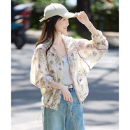 尚靜法式浪漫印花輕薄微透遮陽(yáng)外套25年夏新時(shí)尚寬松女 紫色  L 